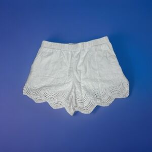 Ambiance Eyelet Shorts Size L White Scalloped Hem Pull on Cotton